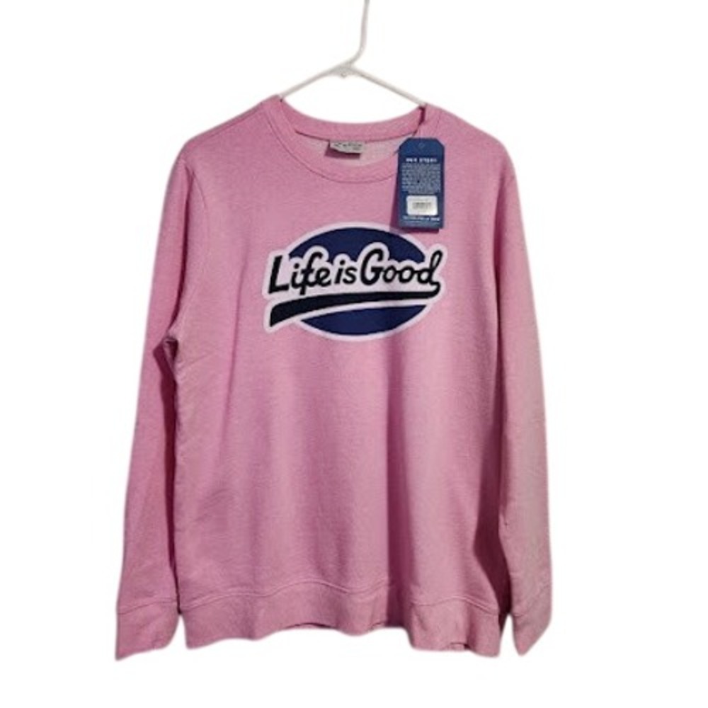 LIFE IS GOOD Simply True Crewneck Sweatshirt NEW WITH TAGS Pink Graphic L